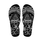 Black And White Lotus Flower Print Flip Flops