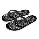 Black And White Lotus Flower Print Flip Flops