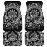 Black And White Lotus Flower Print Front and Back Car Floor Mats