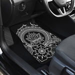 Black And White Lotus Flower Print Front and Back Car Floor Mats