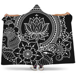 Black And White Lotus Flower Print Hooded Blanket