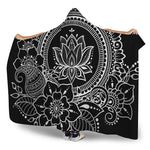 Black And White Lotus Flower Print Hooded Blanket