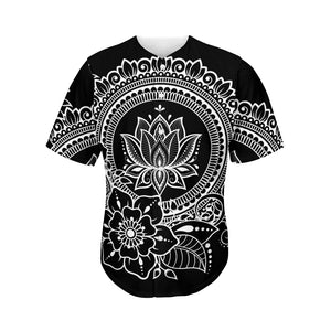 Black And White Lotus Flower Print Men's Baseball Jersey