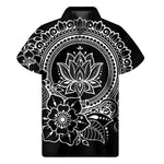 Black And White Lotus Flower Print Men's Short Sleeve Shirt