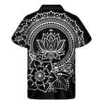 Black And White Lotus Flower Print Men's Short Sleeve Shirt