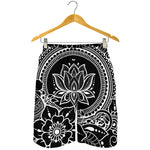 Black And White Lotus Flower Print Men's Shorts