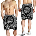 Black And White Lotus Flower Print Men's Shorts