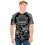 Black And White Lotus Flower Print Men's T-Shirt