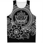 Black And White Lotus Flower Print Men's Tank Top