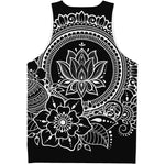 Black And White Lotus Flower Print Men's Tank Top