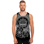 Black And White Lotus Flower Print Men's Tank Top