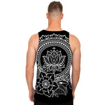 Black And White Lotus Flower Print Men's Tank Top