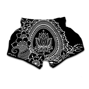 Black And White Lotus Flower Print Muay Thai Boxing Shorts