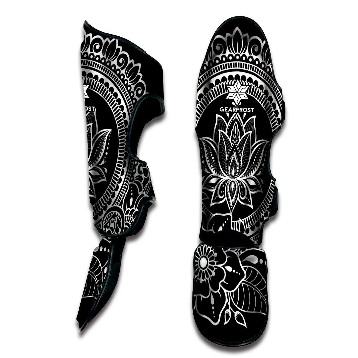 Black And White Lotus Flower Print Muay Thai Shin Guard