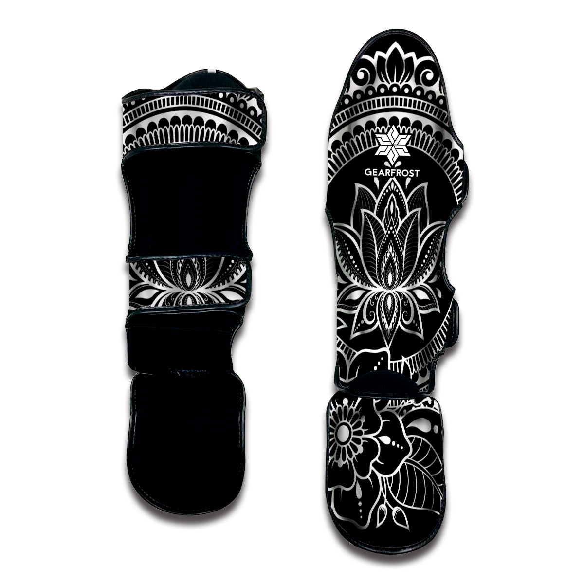 Black And White Lotus Flower Print Muay Thai Shin Guard