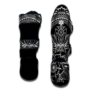 Black And White Lotus Flower Print Muay Thai Shin Guard