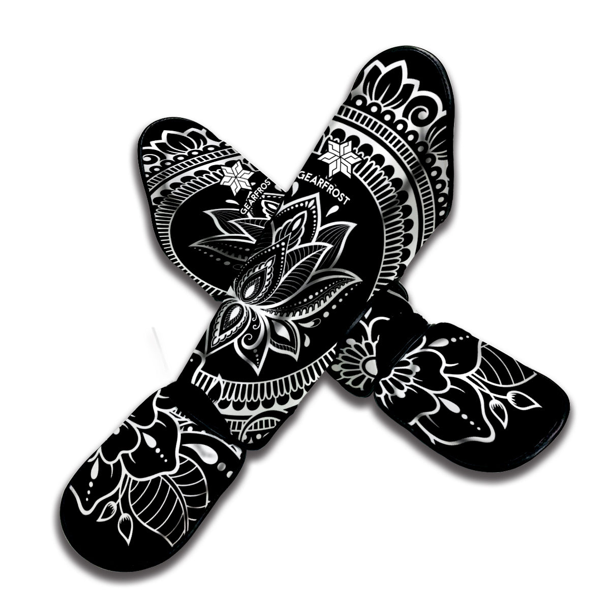 Black And White Lotus Flower Print Muay Thai Shin Guard