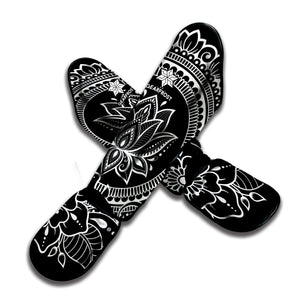 Black And White Lotus Flower Print Muay Thai Shin Guard