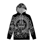 Black And White Lotus Flower Print Pullover Hoodie