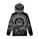 Black And White Lotus Flower Print Pullover Hoodie