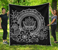 Black And White Lotus Flower Print Quilt