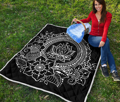 Black And White Lotus Flower Print Quilt
