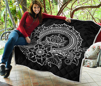 Black And White Lotus Flower Print Quilt