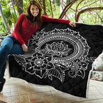 Black And White Lotus Flower Print Quilt