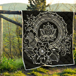 Black And White Lotus Flower Print Quilt