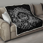 Black And White Lotus Flower Print Quilt