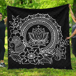Black And White Lotus Flower Print Quilt
