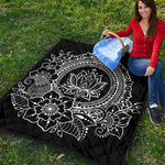 Black And White Lotus Flower Print Quilt