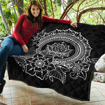 Black And White Lotus Flower Print Quilt