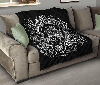Black And White Lotus Flower Print Quilt