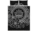 Black And White Lotus Flower Print Quilt Bed Set