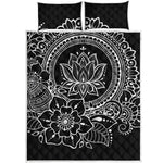 Black And White Lotus Flower Print Quilt Bed Set