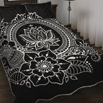 Black And White Lotus Flower Print Quilt Bed Set