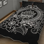 Black And White Lotus Flower Print Quilt Bed Set