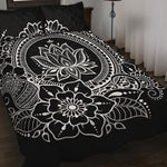 Black And White Lotus Flower Print Quilt Bed Set