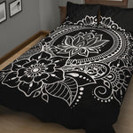 Black And White Lotus Flower Print Quilt Bed Set