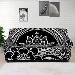 Black And White Lotus Flower Print Sofa Cover