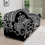 Black And White Lotus Flower Print Sofa Cover