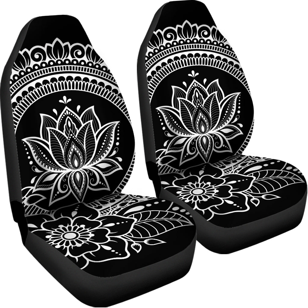 Black And White Lotus Flower Print Universal Fit Car Seat Covers