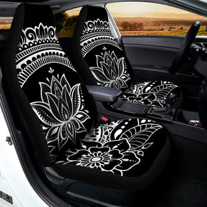 Black And White Lotus Flower Print Universal Fit Car Seat Covers