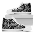 Black And White Lotus Flower Print White High Top Shoes