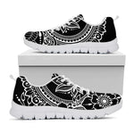 Black And White Lotus Flower Print White Sneakers