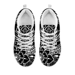 Black And White Lotus Flower Print White Sneakers