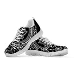 Black And White Lotus Flower Print White Sneakers