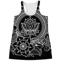 Black And White Lotus Flower Print Women's Racerback Tank Top
