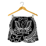 Black And White Lotus Flower Print Women's Shorts